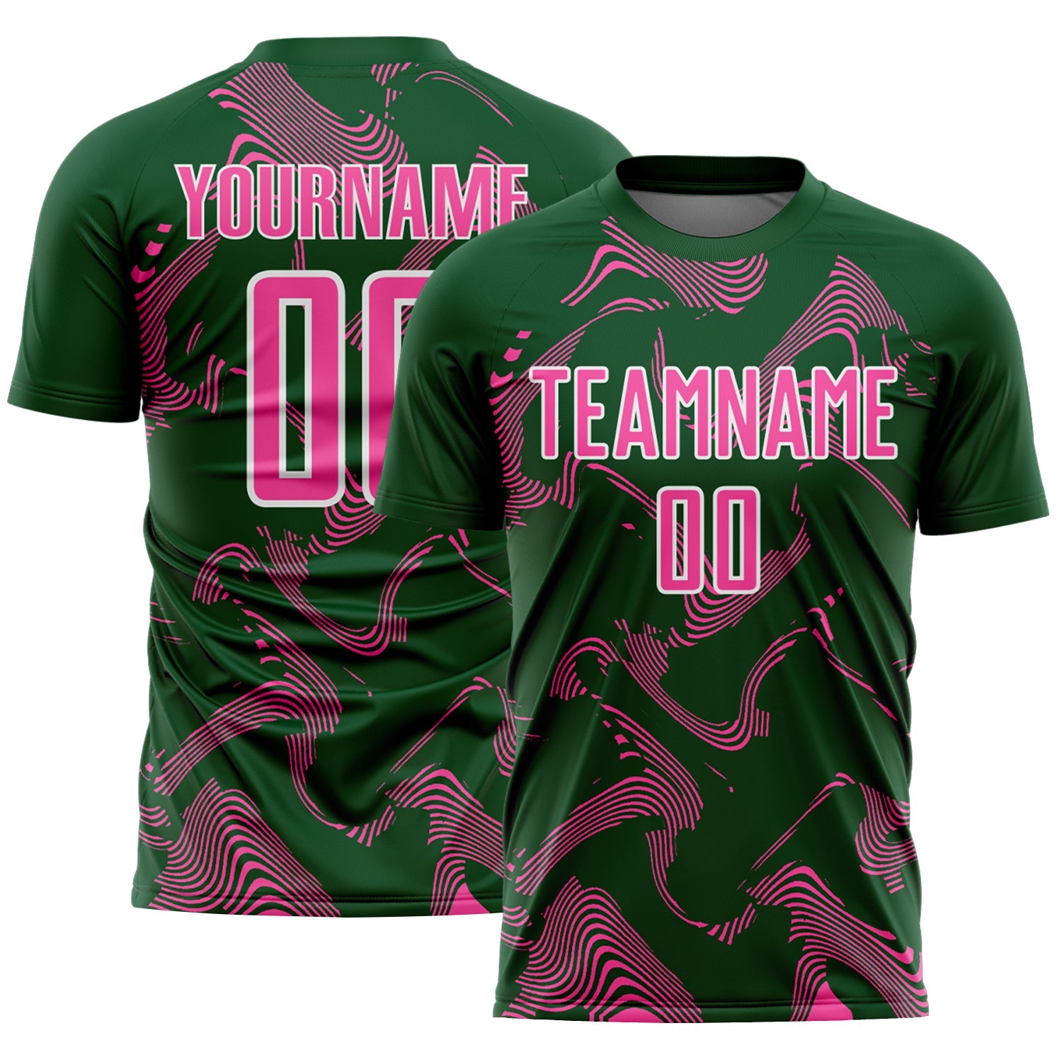 Custom Green Pink-White Curve Lines Sports Sublimation Soccer Uniform Jersey - Main View