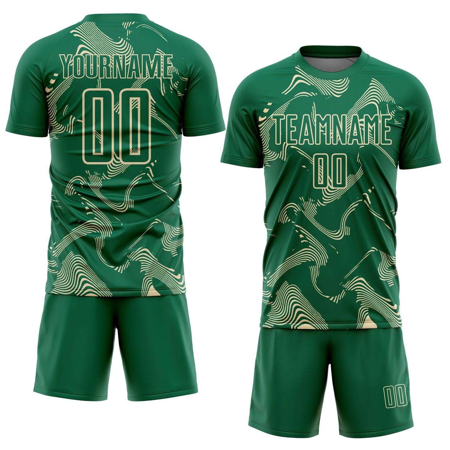 Custom Kelly Green Cream Curve Lines Sports Sublimation Soccer Uniform Jersey view 2