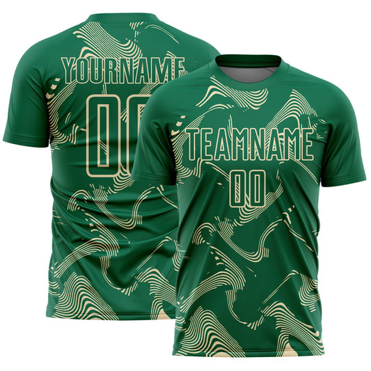 Custom Kelly Green Cream Curve Lines Sports Sublimation Soccer Uniform Jersey - Main View