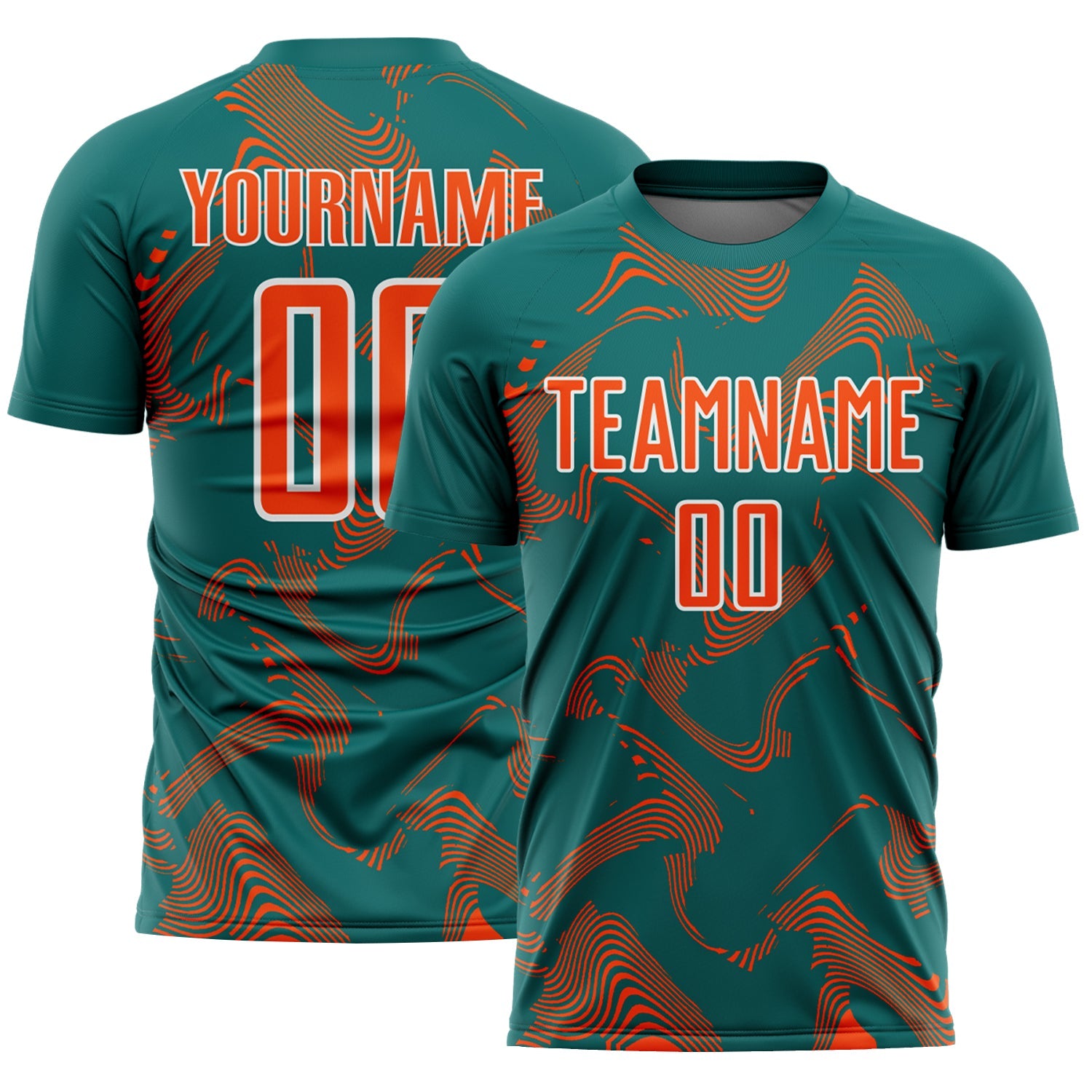 Custom Teal Orange-White Curve Lines Sports Sublimation Soccer Uniform Jersey - Main View