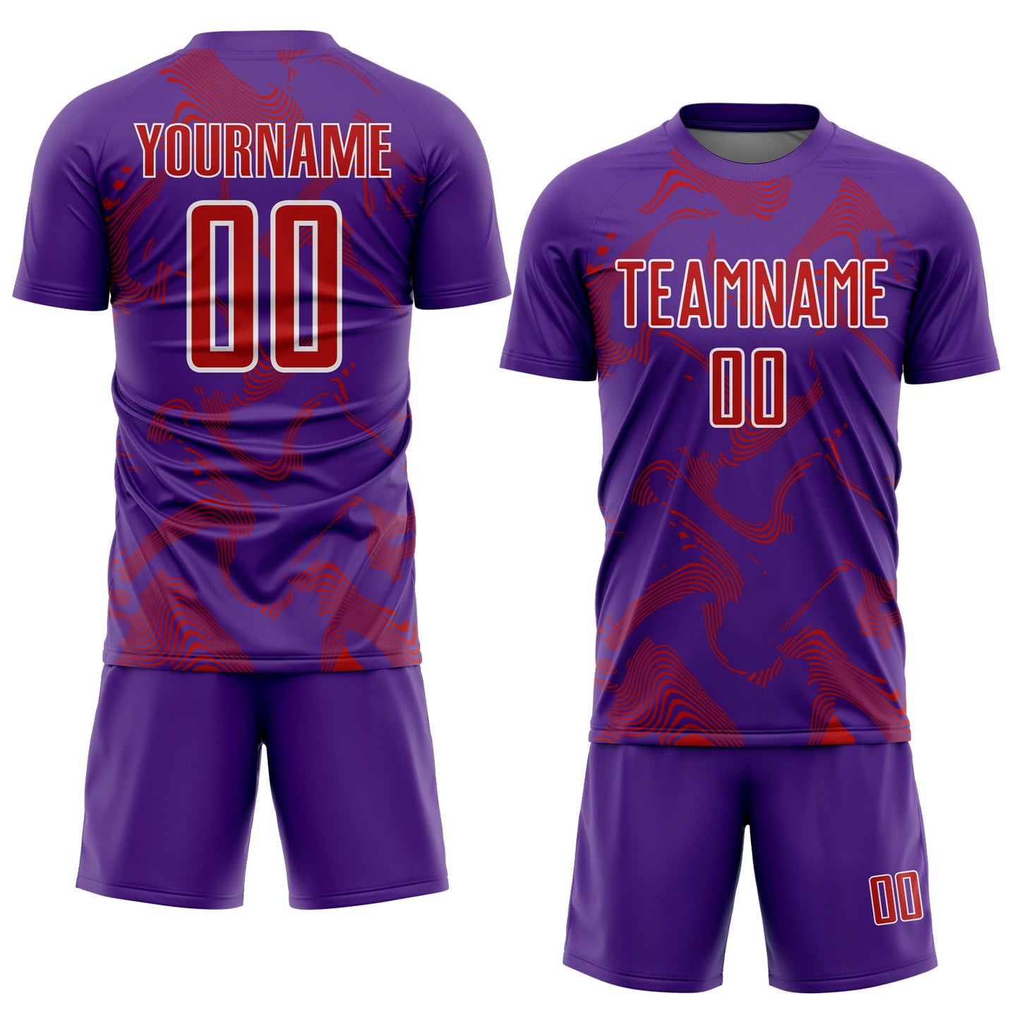 Custom Purple Red-White Curve Lines Sports Sublimation Soccer Uniform Jersey view 2