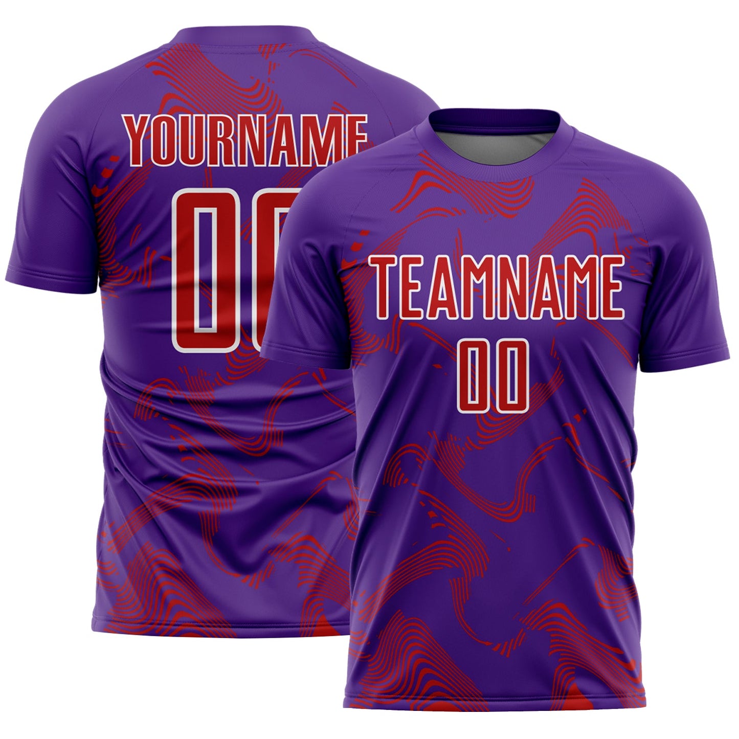 Custom Purple Red-White Curve Lines Sports Sublimation Soccer Uniform Jersey - Main View