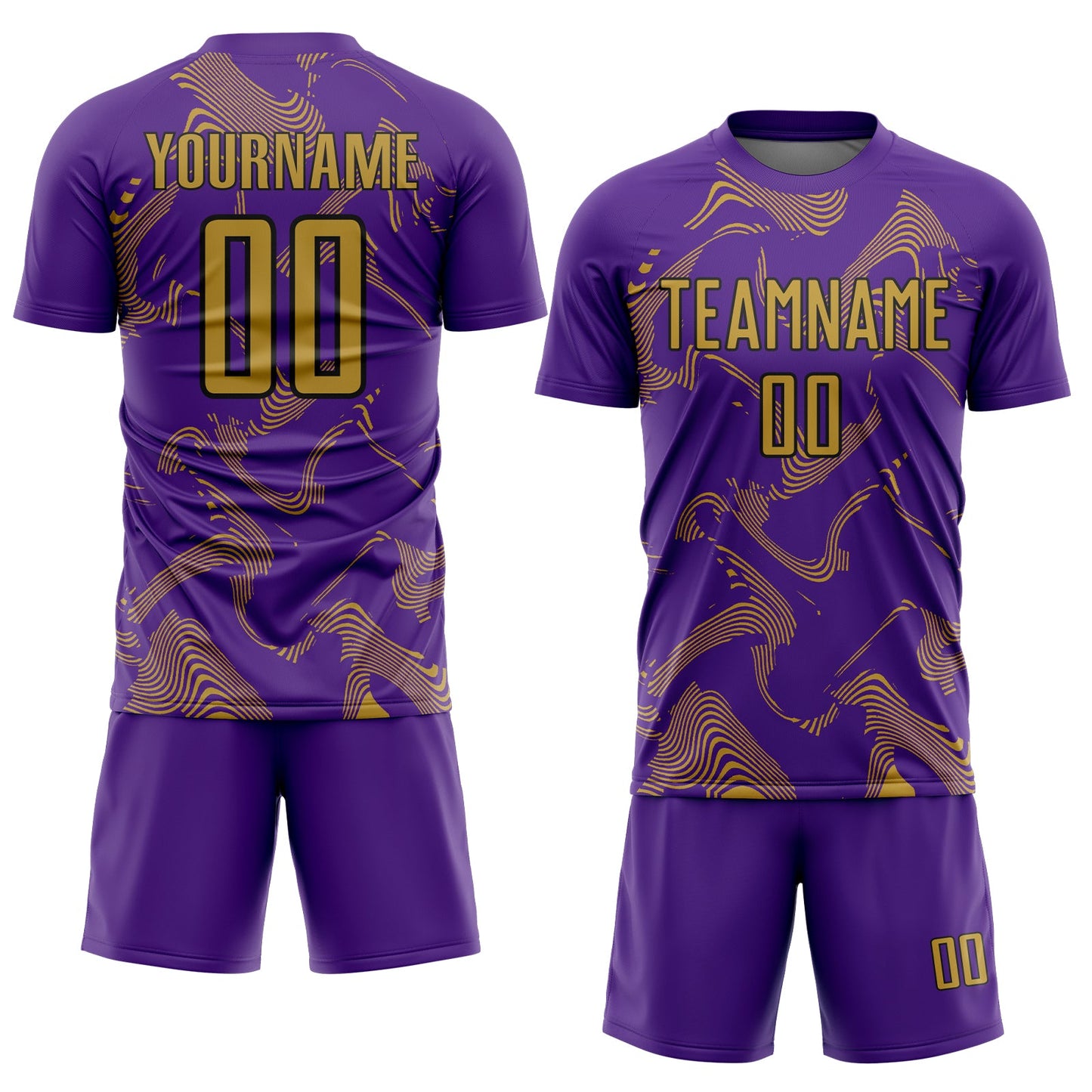 Custom Purple Old Gold-Black Curve Lines Sports Sublimation Soccer Uniform Jersey view 2