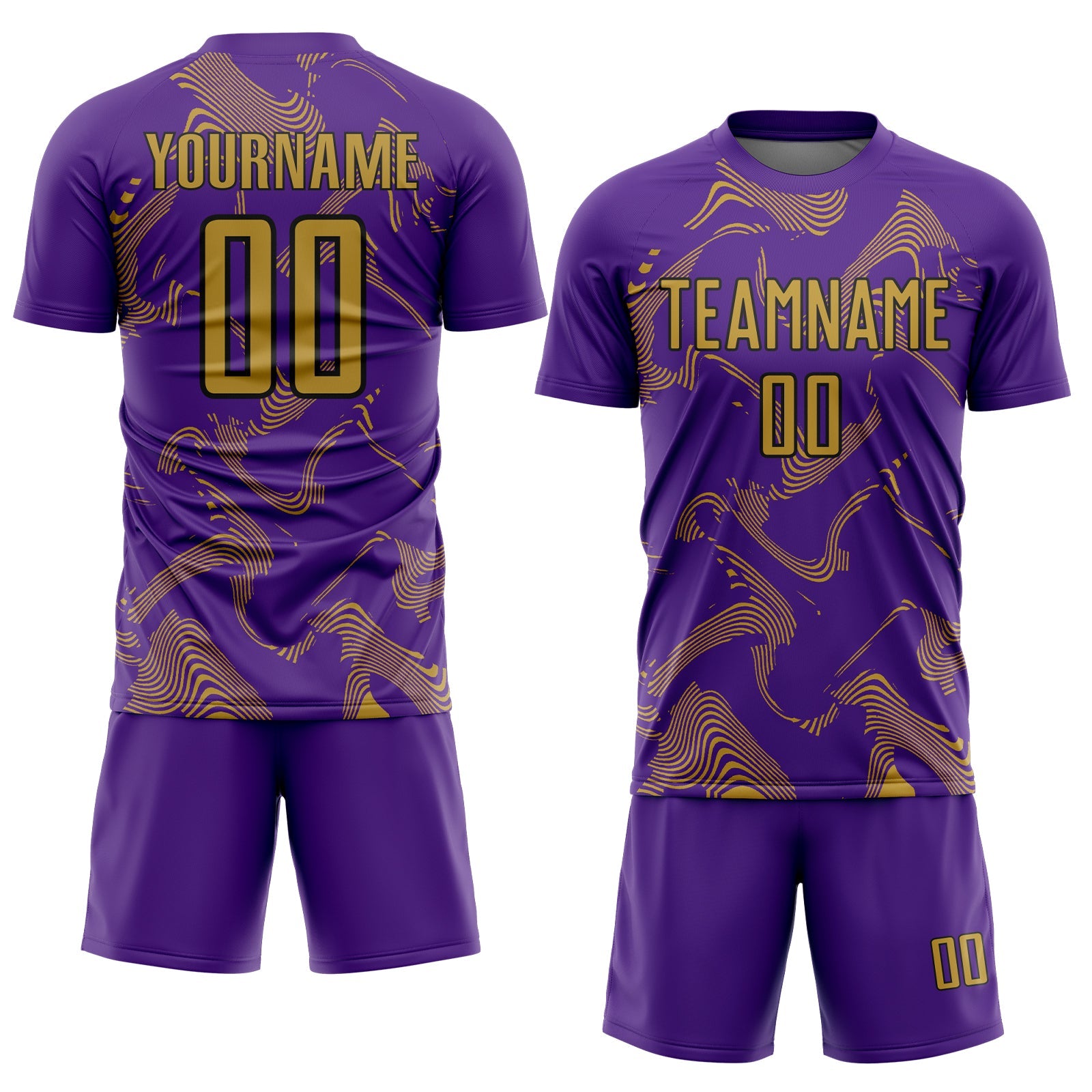 Custom Purple Old Gold-Black Curve Lines Sports Sublimation Soccer Uniform Jersey view 2