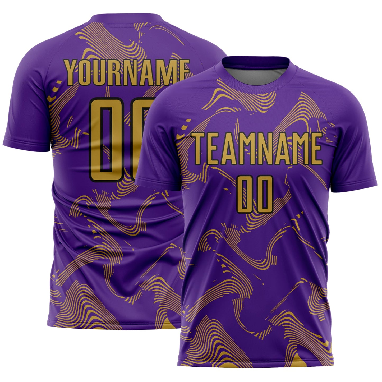 Custom Purple Old Gold-Black Curve Lines Sports Sublimation Soccer Uniform Jersey - Main View