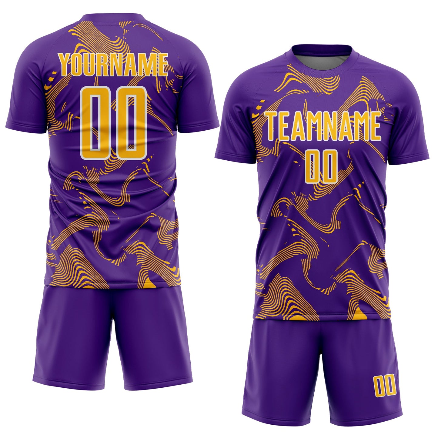 Custom Purple Gold-White Curve Lines Sports Sublimation Soccer Uniform Jersey view 2