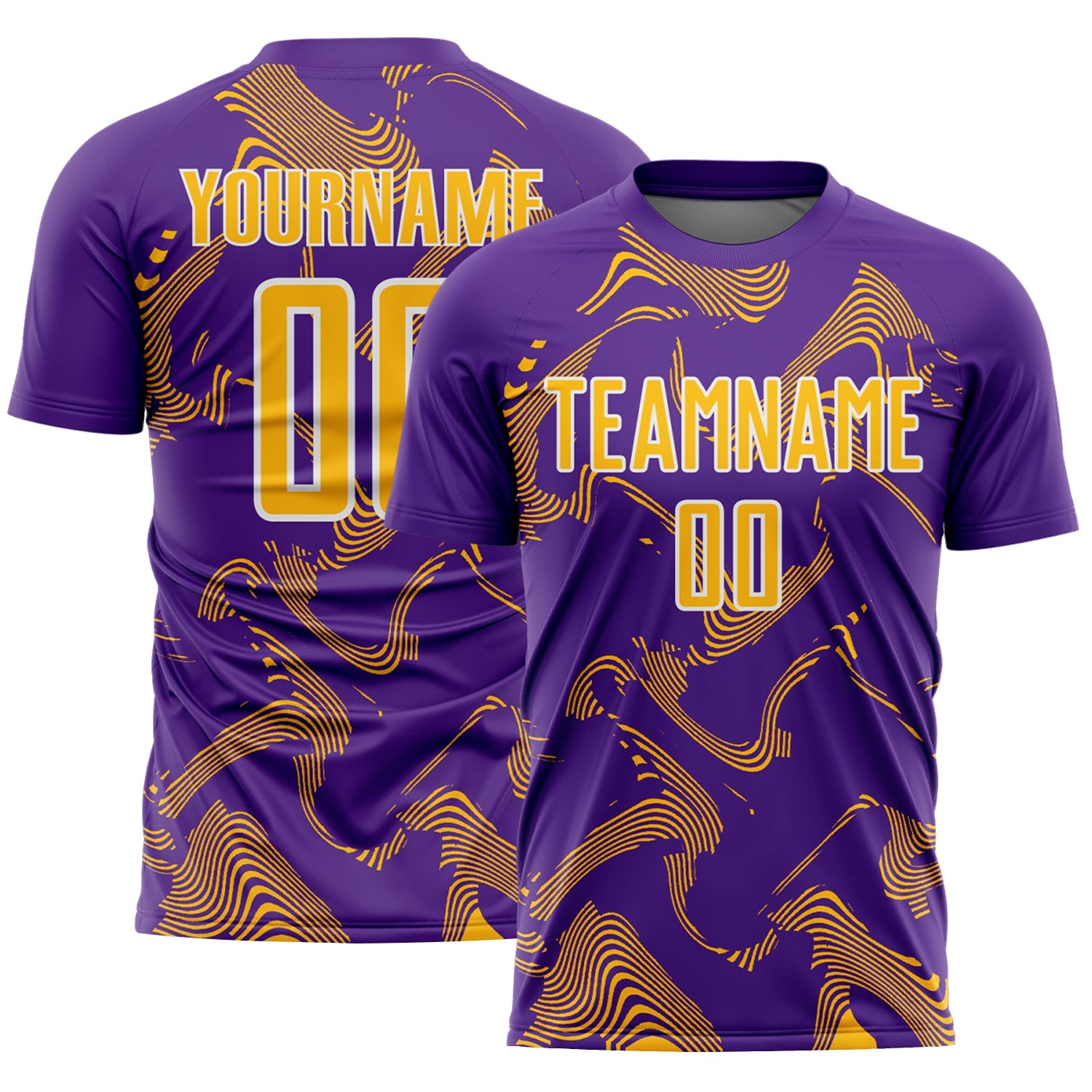 Custom Purple Gold-White Curve Lines Sports Sublimation Soccer Uniform Jersey - Main View