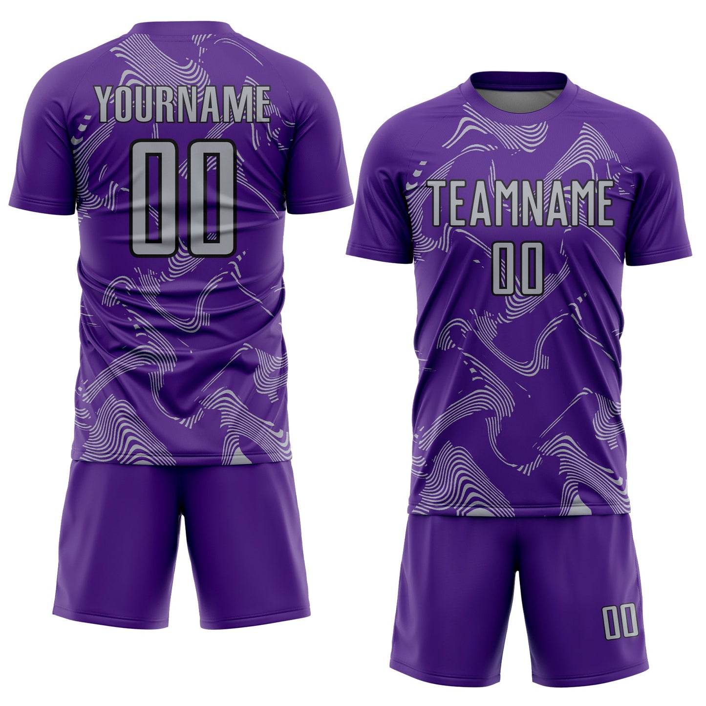 Custom Purple Gray-Black Curve Lines Sports Sublimation Soccer Uniform Jersey view 2