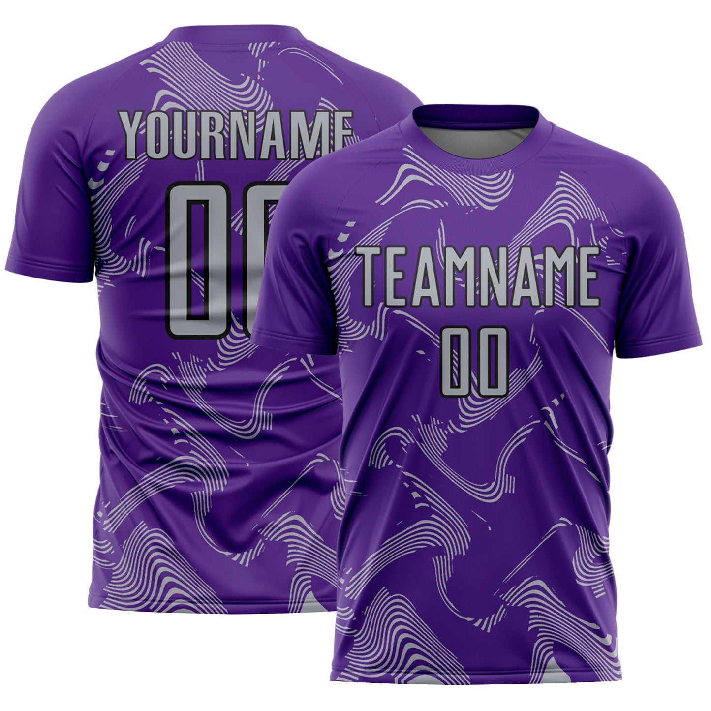 Custom Purple Gray-Black Curve Lines Sports Sublimation Soccer Uniform Jersey - Main View