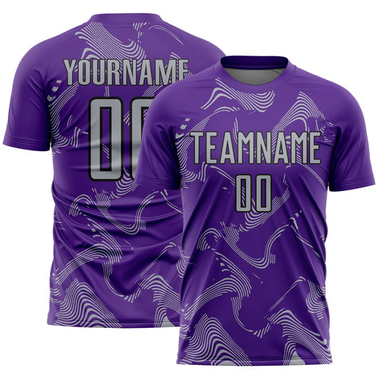 Custom Purple Gray-Black Curve Lines Sports Sublimation Soccer Uniform Jersey - Main View