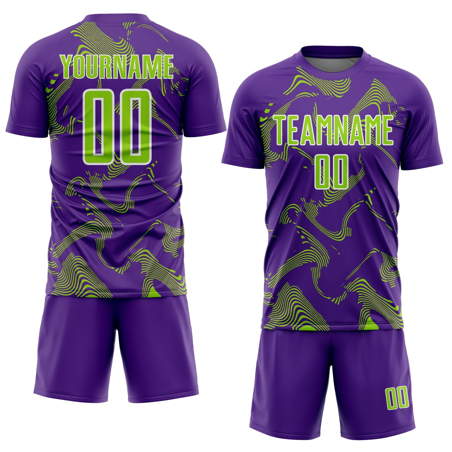 Custom Purple Neon Green-White Curve Lines Sports Sublimation Soccer Uniform Jersey view 2