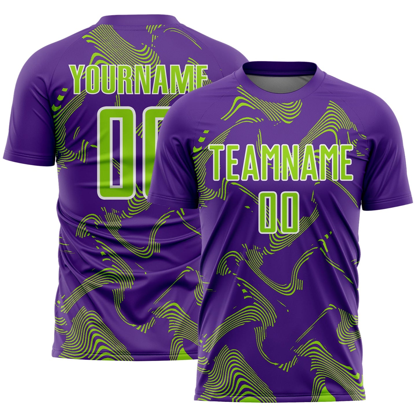 Custom Purple Neon Green-White Curve Lines Sports Sublimation Soccer Uniform Jersey - Main View