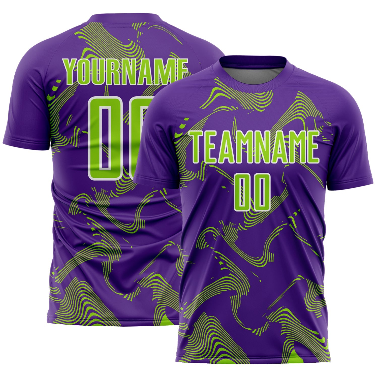 Custom Purple Neon Green-White Curve Lines Sports Sublimation Soccer Uniform Jersey - Main View