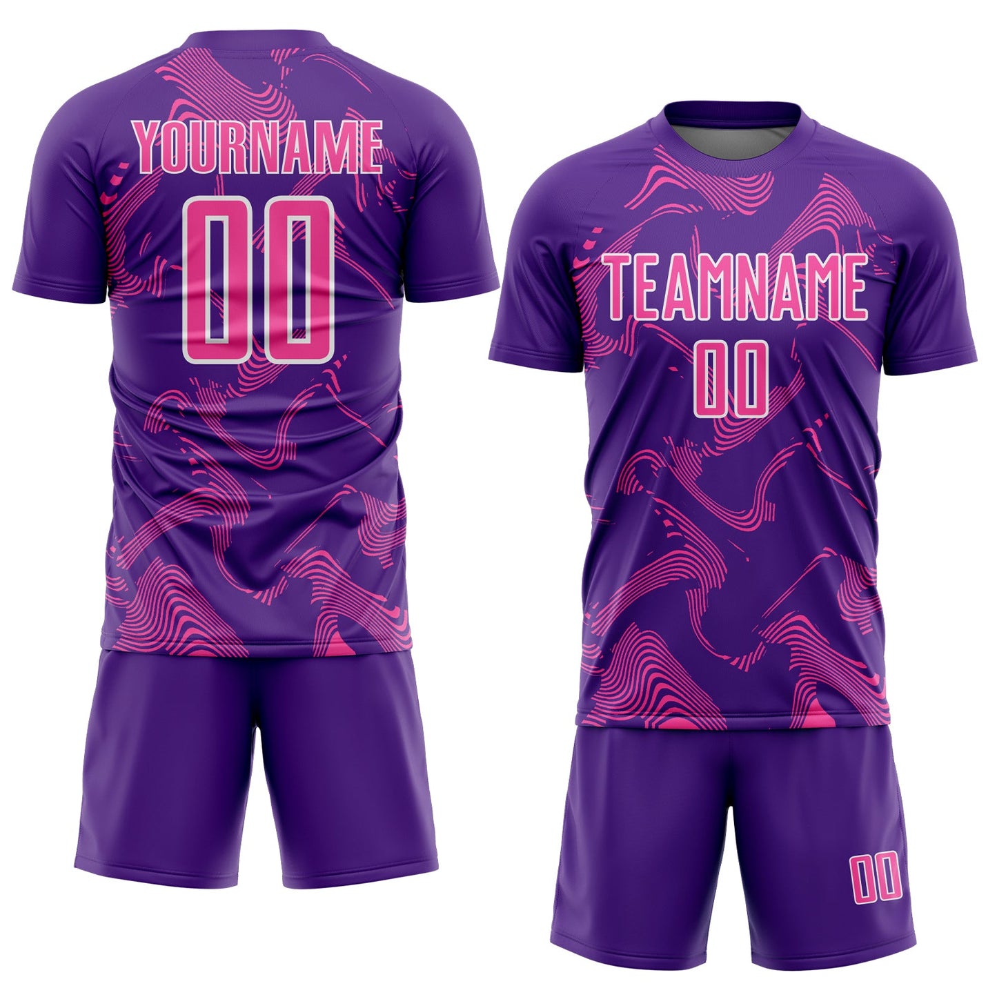 Custom Purple Pink-White Curve Lines Sports Sublimation Soccer Uniform Jersey view 2