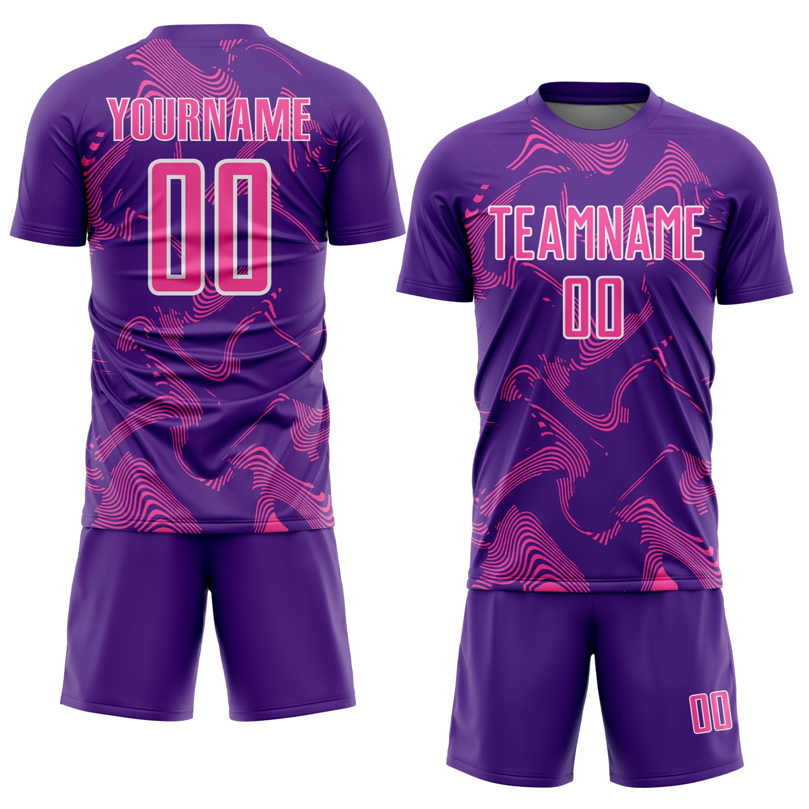 Custom Purple Pink-White Curve Lines Sports Sublimation Soccer Uniform Jersey view 2