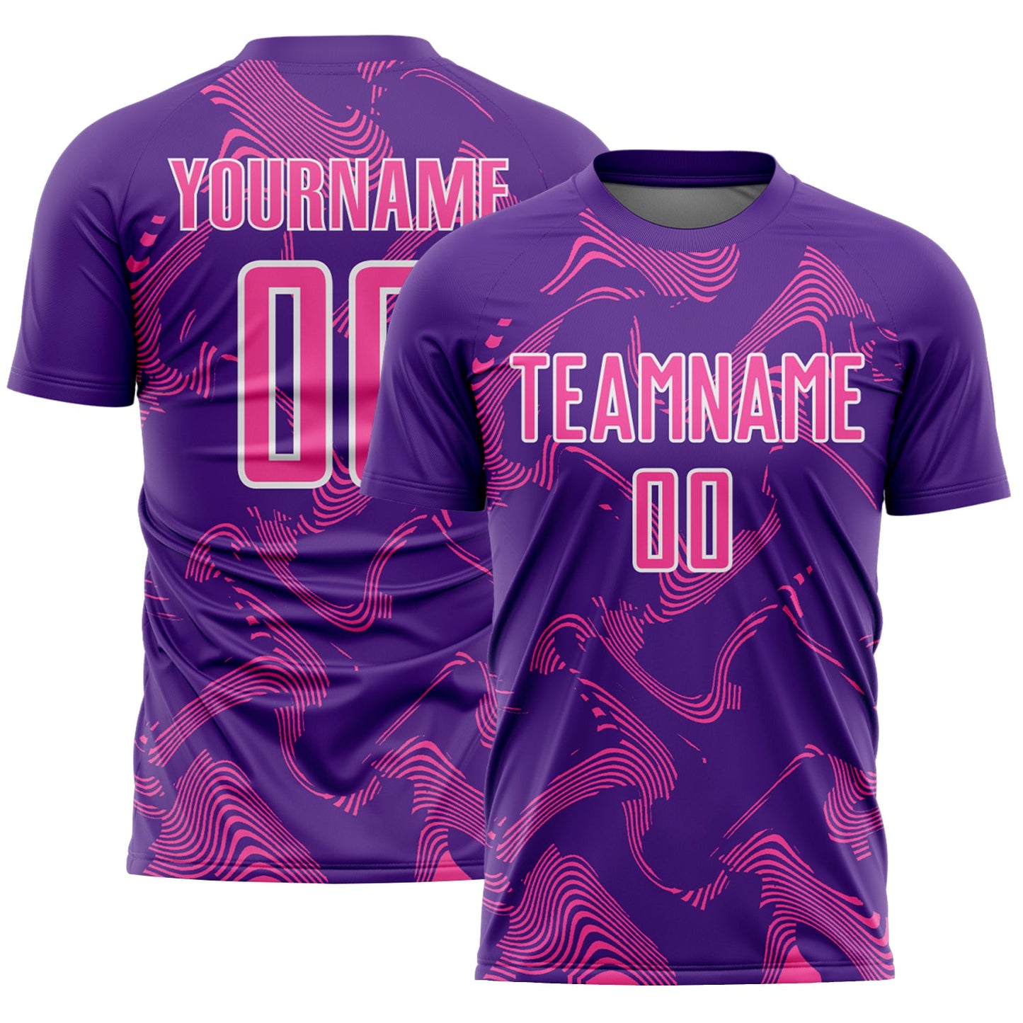 Custom Purple Pink-White Curve Lines Sports Sublimation Soccer Uniform Jersey - Main View