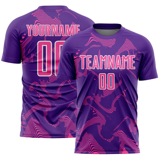 Custom Purple Pink-White Curve Lines Sports Sublimation Soccer Uniform Jersey - Main View