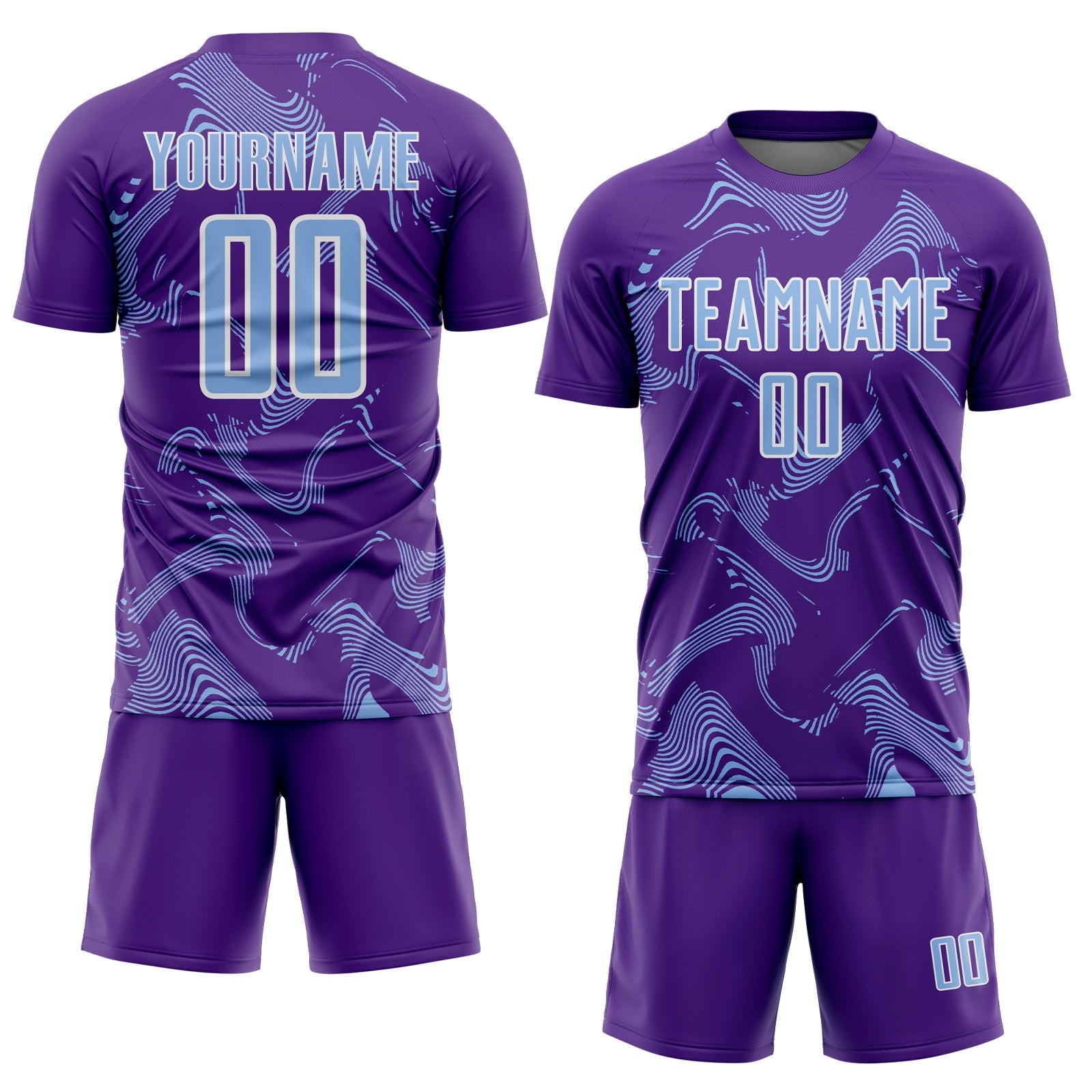 Custom Purple Light Blue-White Curve Lines Sports Sublimation Soccer Uniform Jersey view 2