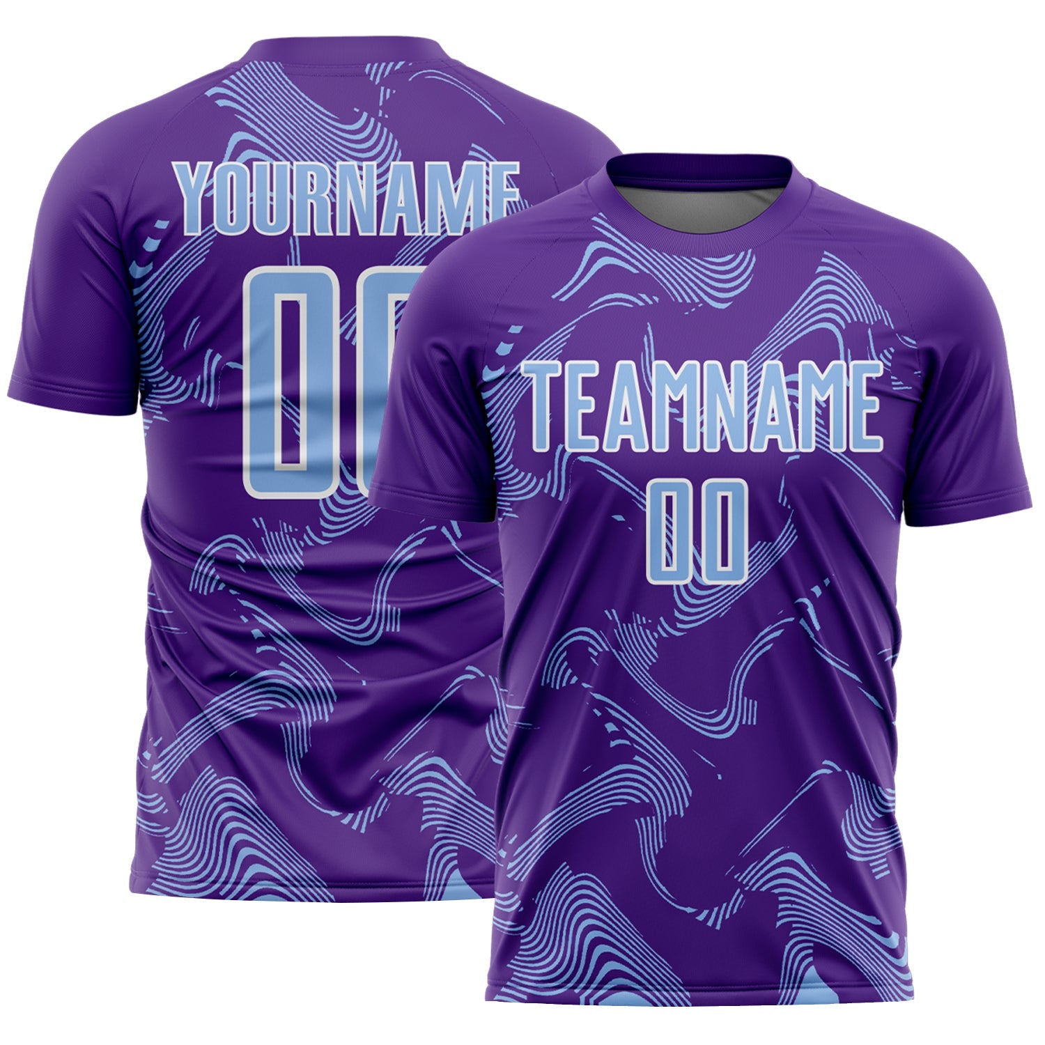 Custom Purple Light Blue-White Curve Lines Sports Sublimation Soccer Uniform Jersey - Main View