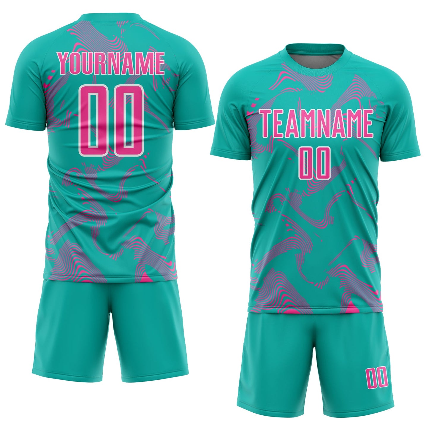 Custom Aqua Pink-White Curve Lines Sports Sublimation Soccer Uniform Jersey view 2