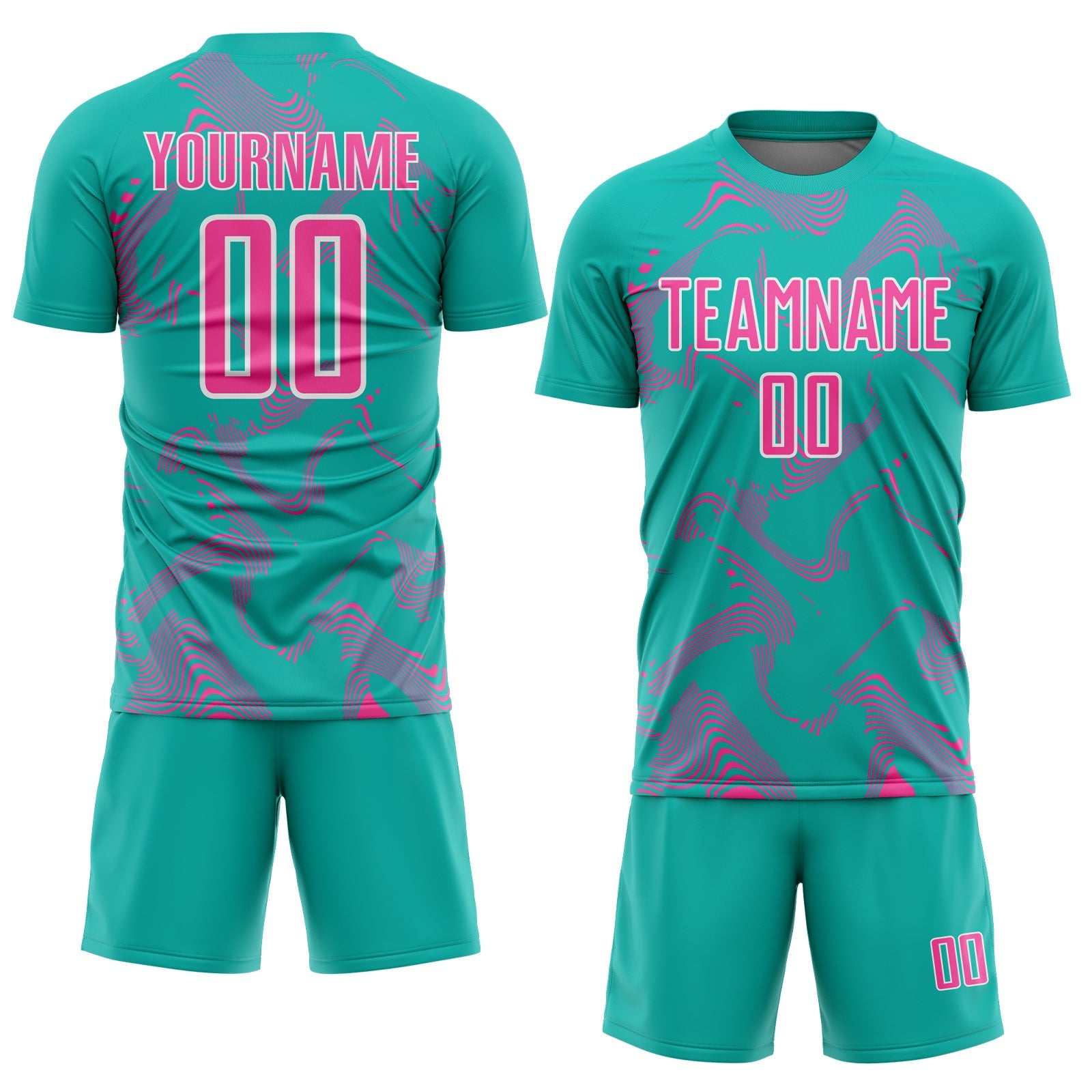 Custom Aqua Pink-White Curve Lines Sports Sublimation Soccer Uniform Jersey view 2