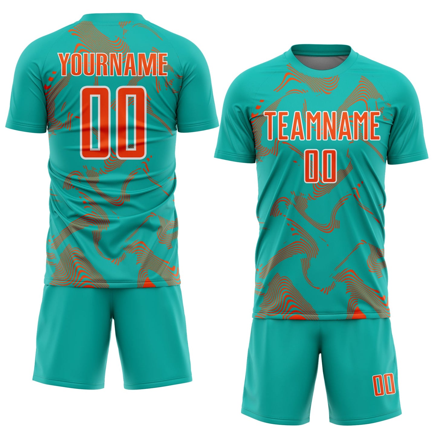 Custom Aqua Orange-White Curve Lines Sports Sublimation Soccer Uniform Jersey view 2