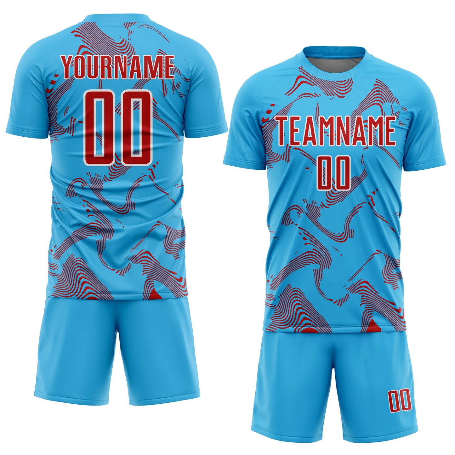 Custom Sky Blue Red-White Curve Lines Sports Sublimation Soccer Uniform Jersey view 2