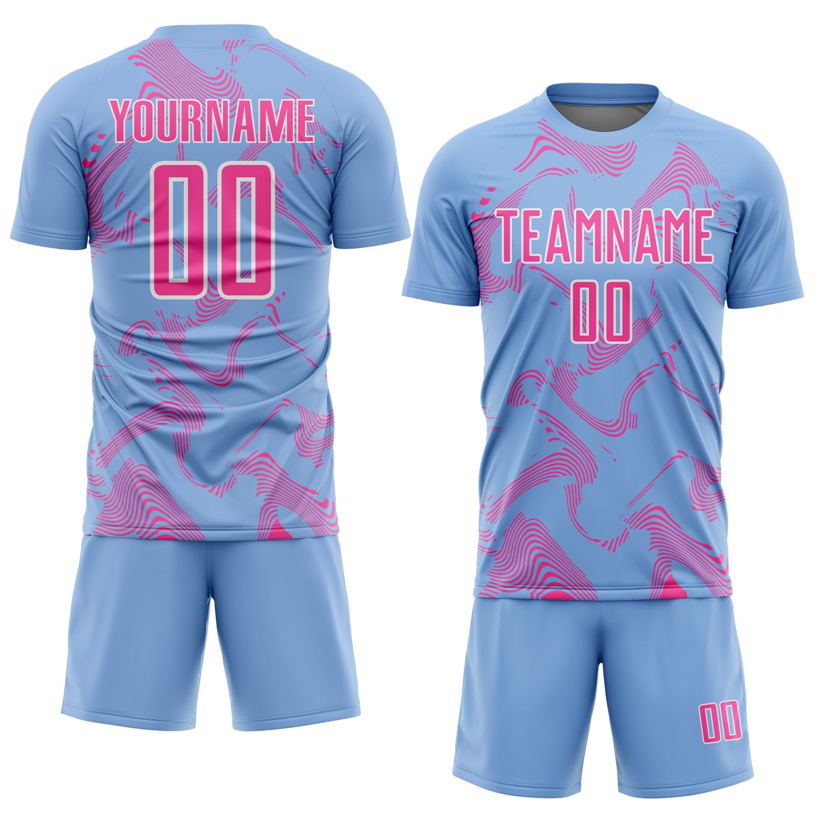 Custom Light Blue Red-White Curve Lines Sports Sublimation Soccer Uniform Jersey view 2