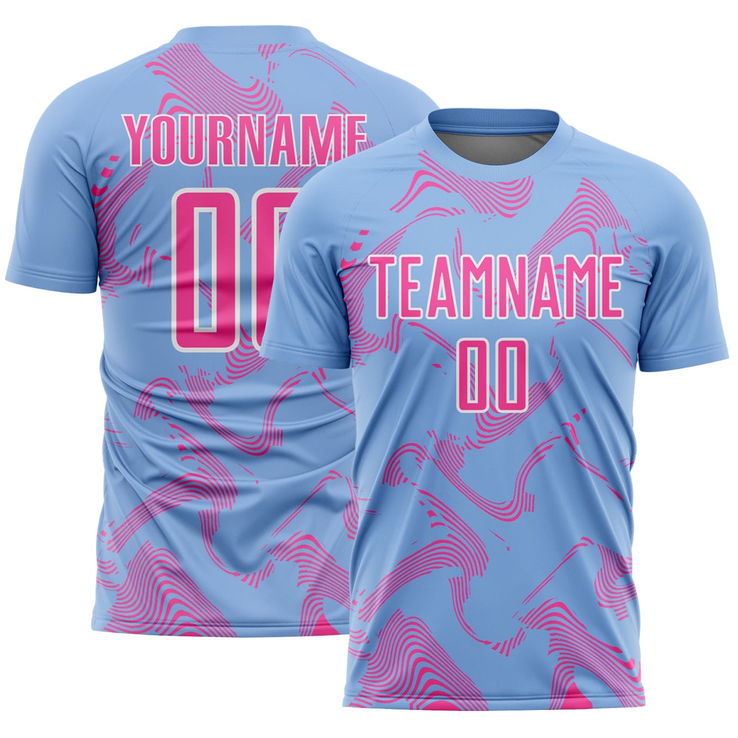 Custom Light Blue Red-White Curve Lines Sports Sublimation Soccer Uniform Jersey - Main View