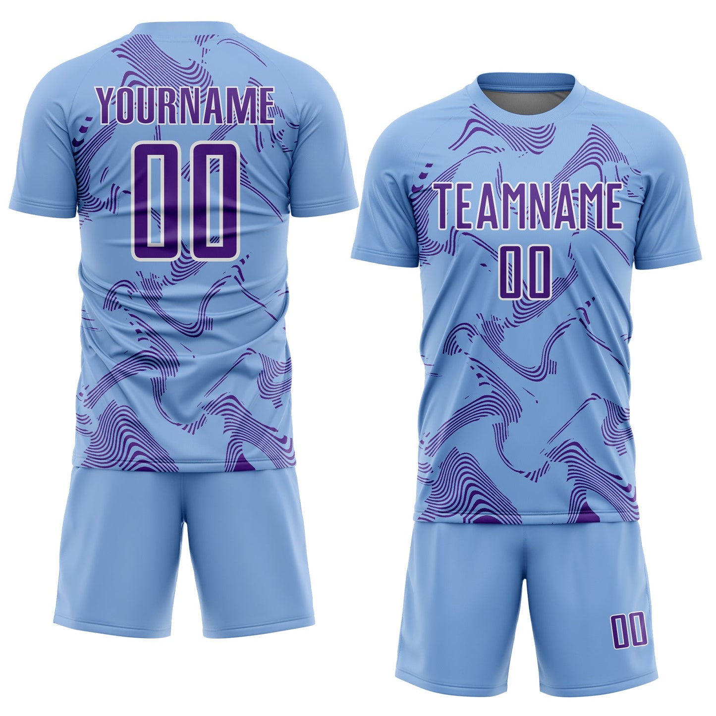 Custom Light Blue Purple-White Curve Lines Sports Sublimation Soccer Uniform Jersey view 2