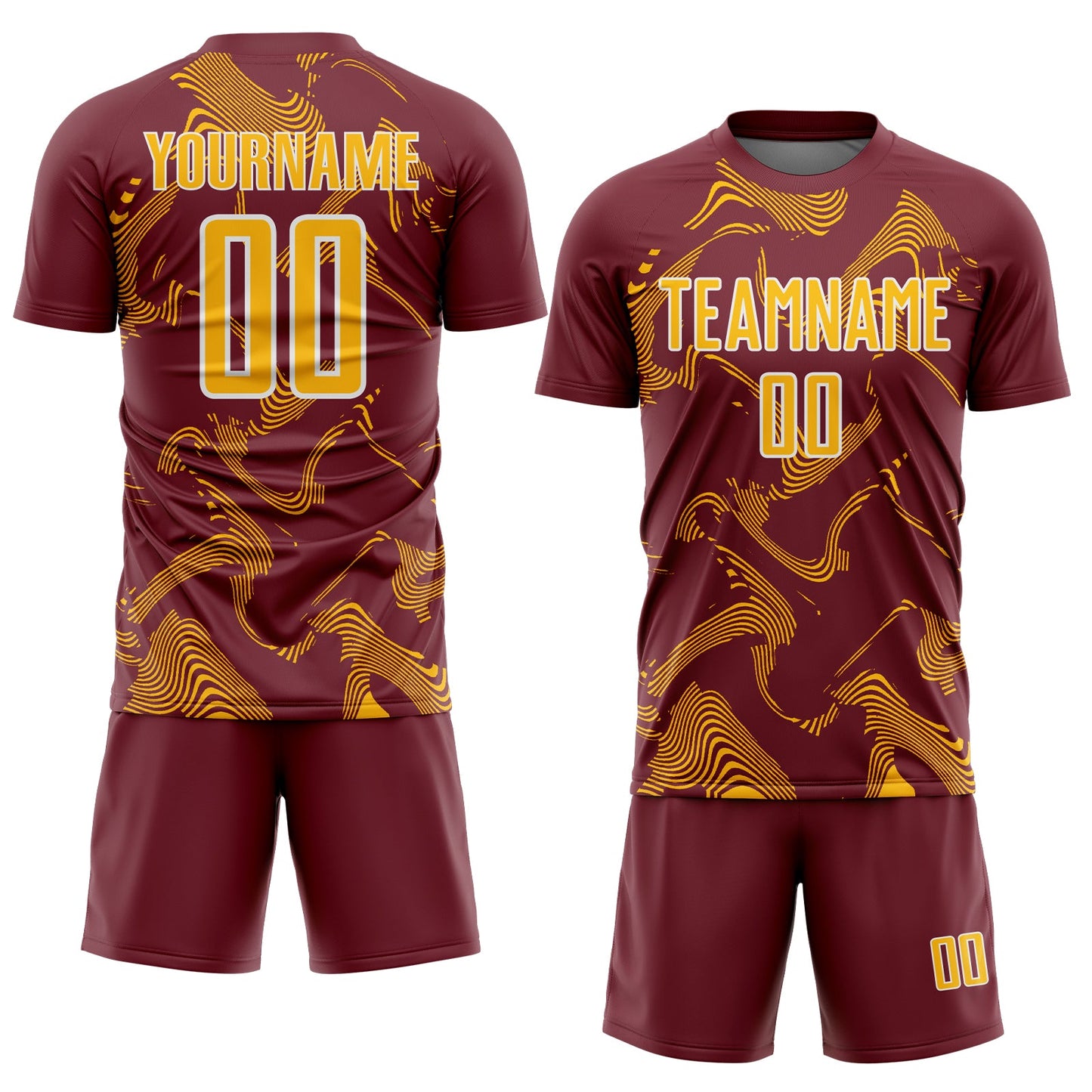 Custom Burgundy Gold-White Curve Lines Sports Sublimation Soccer Uniform Jersey view 2