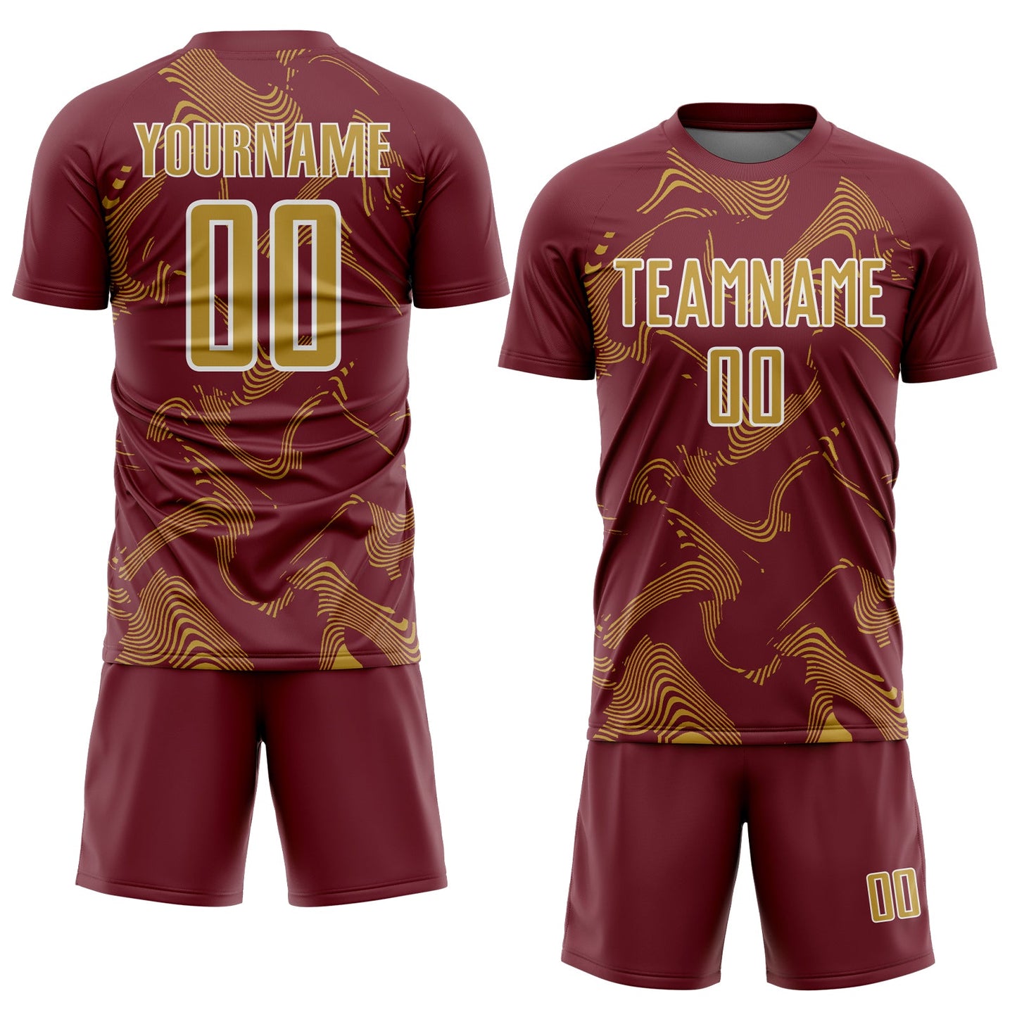 Custom Burgundy Old Gold-White Curve Lines Sports Sublimation Soccer Uniform Jersey view 2