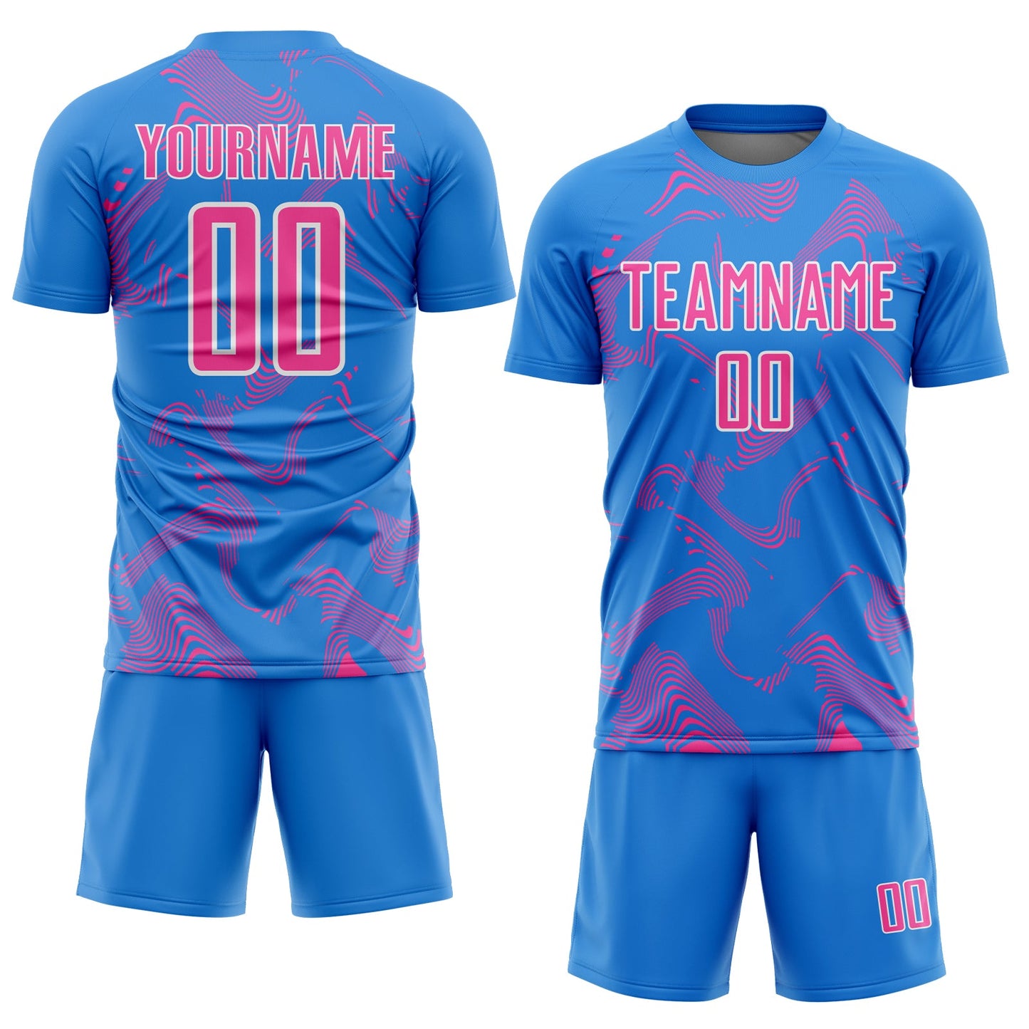 Custom Powder Blue Pink-White Curve Lines Sports Sublimation Soccer Uniform Jersey view 2