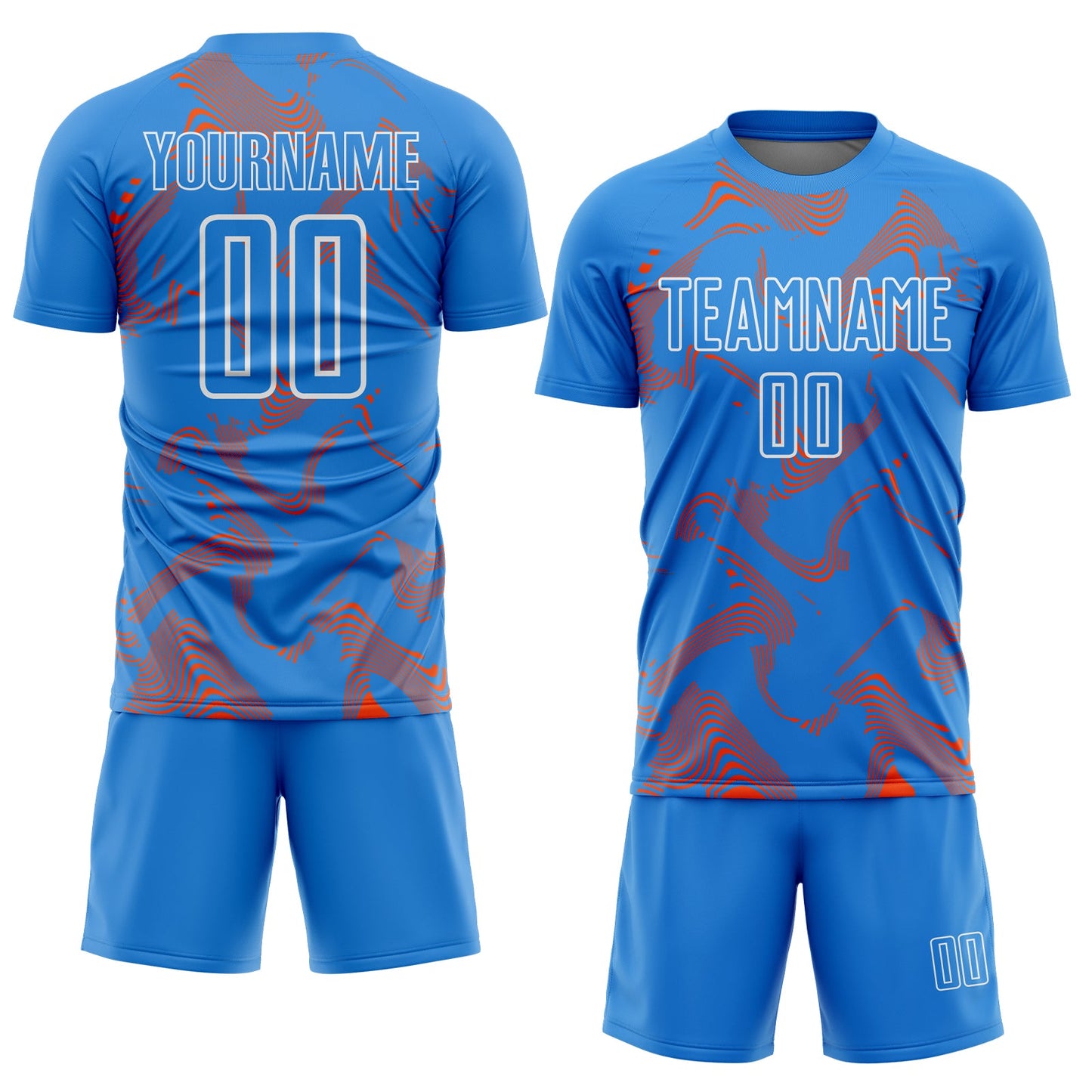 Custom Powder Blue Orange-White Curve Lines Sports Sublimation Soccer Uniform Jersey view 2