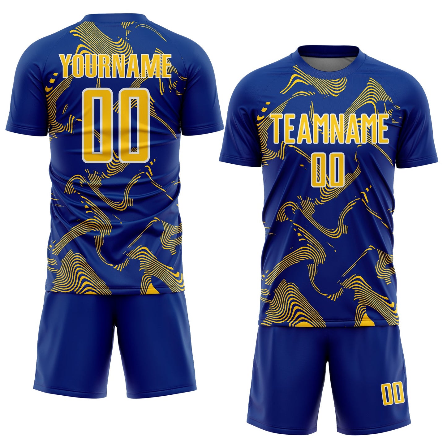 Custom Royal Yellow-White Curve Lines Sports Sublimation Soccer Uniform Jersey view 2
