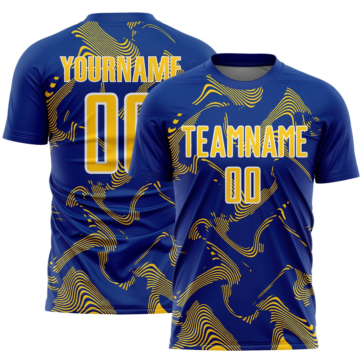 Custom Royal Yellow-White Curve Lines Sports Sublimation Soccer Uniform Jersey - Main View