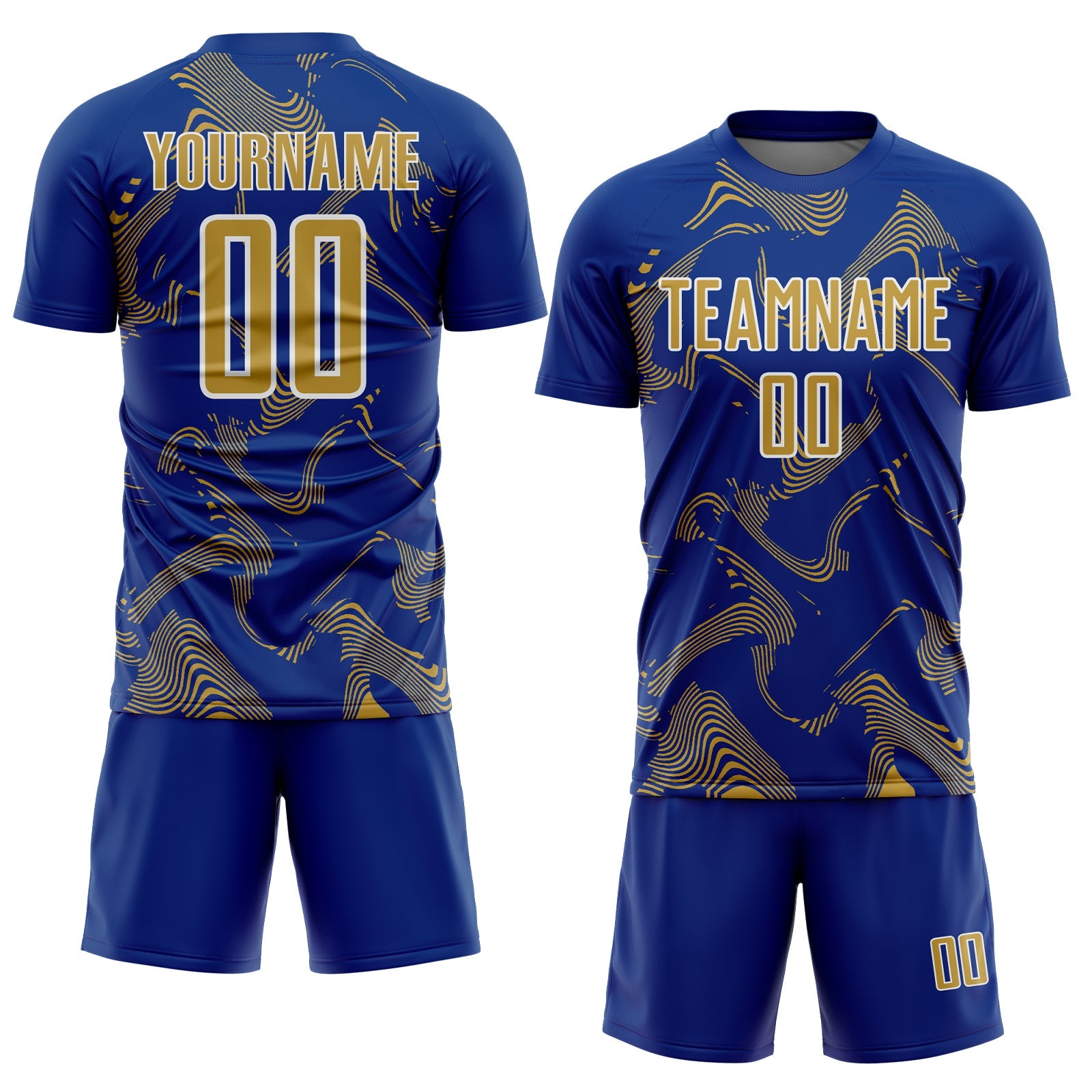 Custom Royal Old Gold-White Curve Lines Sports Sublimation Soccer Uniform Jersey view 2