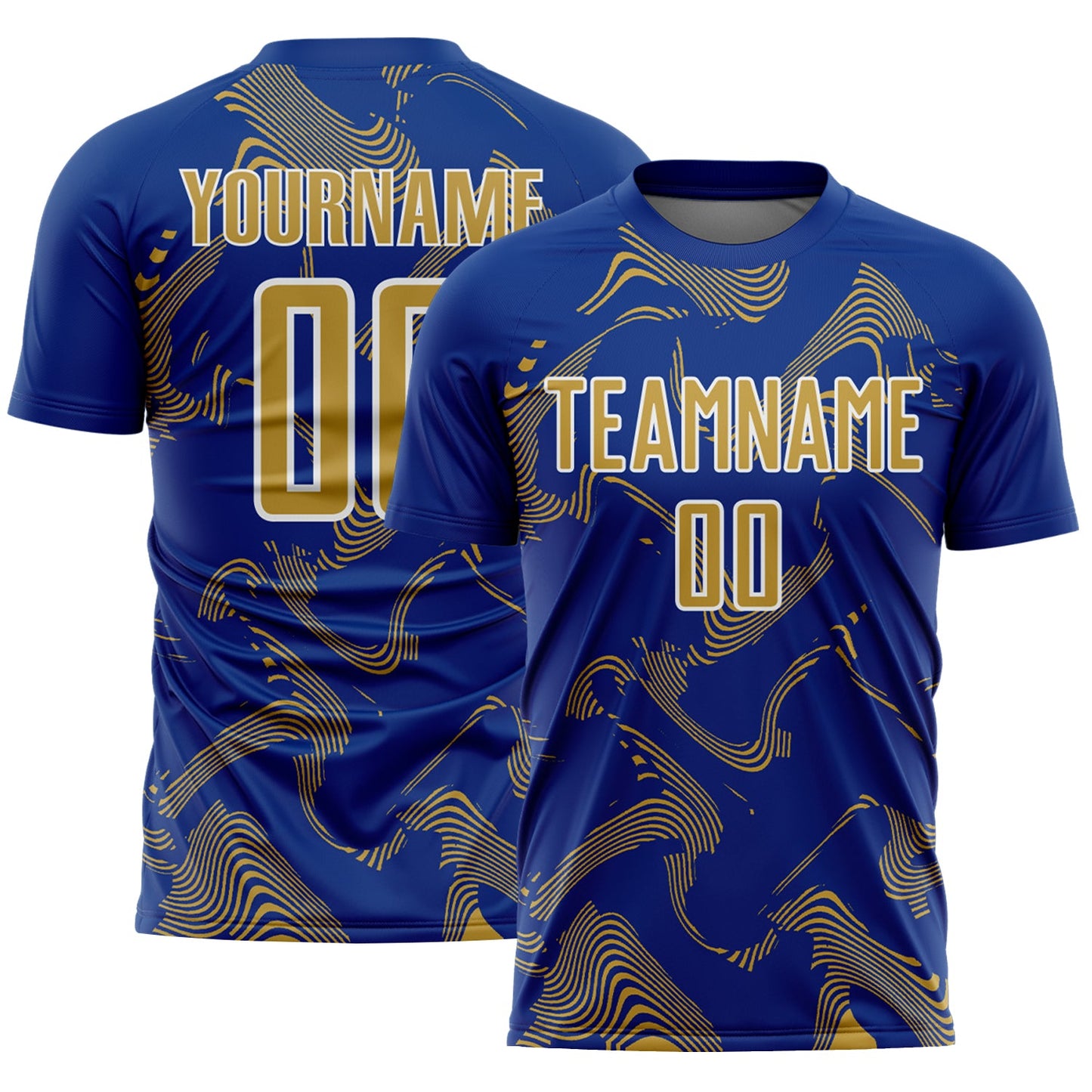 Custom Royal Old Gold-White Curve Lines Sports Sublimation Soccer Uniform Jersey - Main View