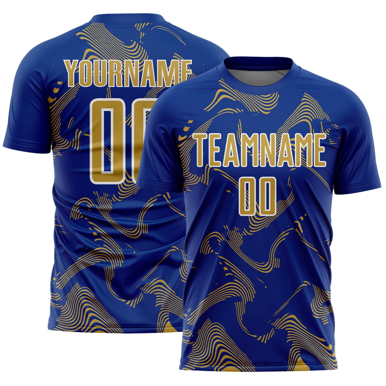Custom Royal Old Gold-White Curve Lines Sports Sublimation Soccer Uniform Jersey - Main View