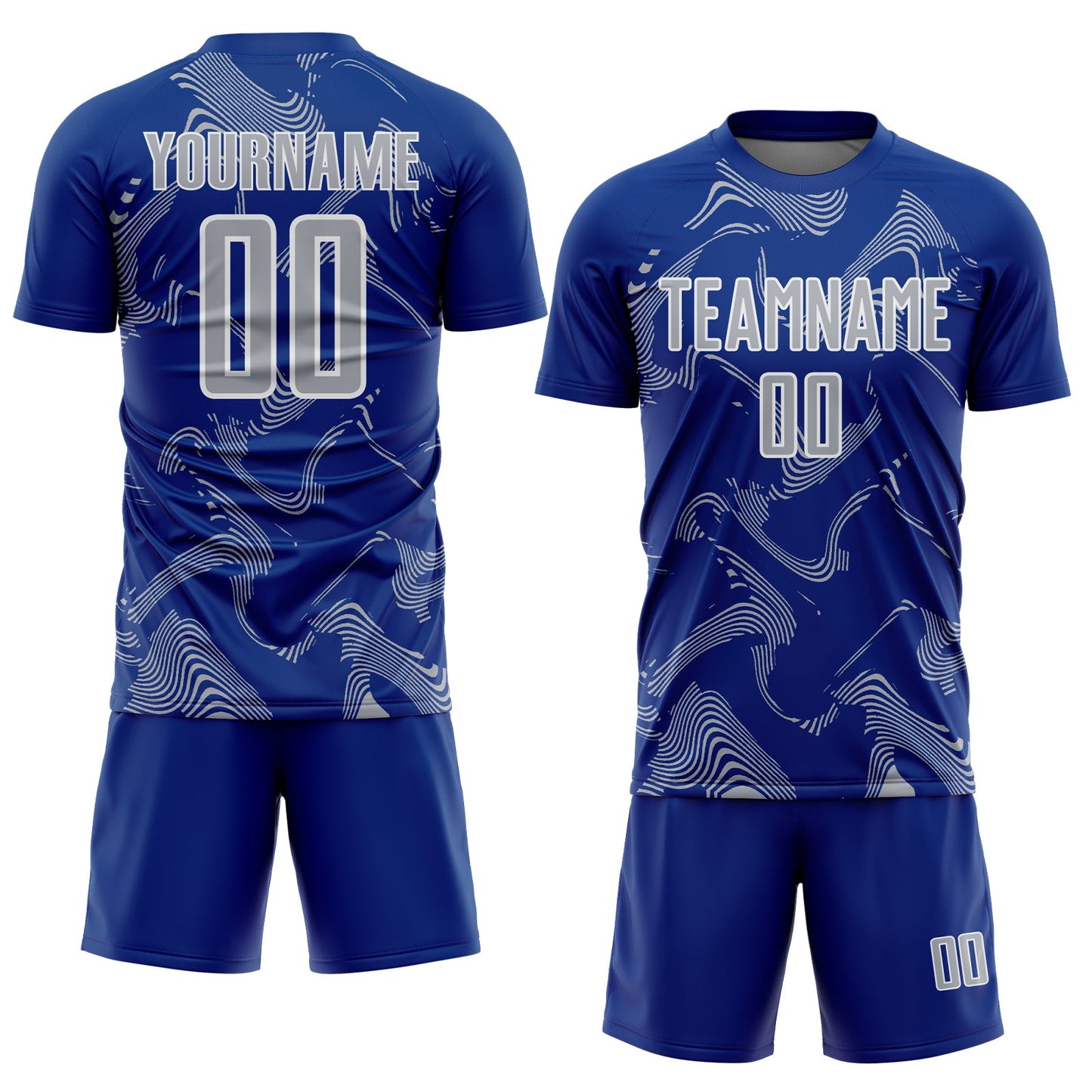 Custom Royal Gray-White Curve Lines Sports Sublimation Soccer Uniform Jersey view 2