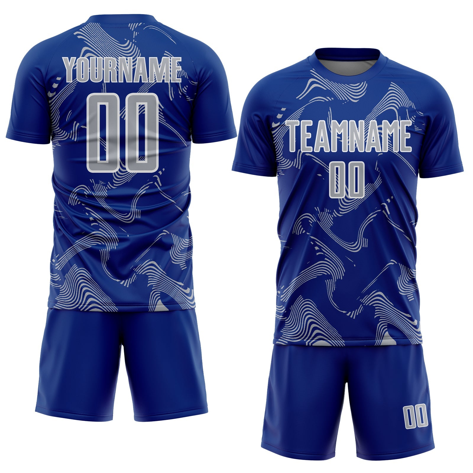 Custom Royal Gray-White Curve Lines Sports Sublimation Soccer Uniform Jersey view 2