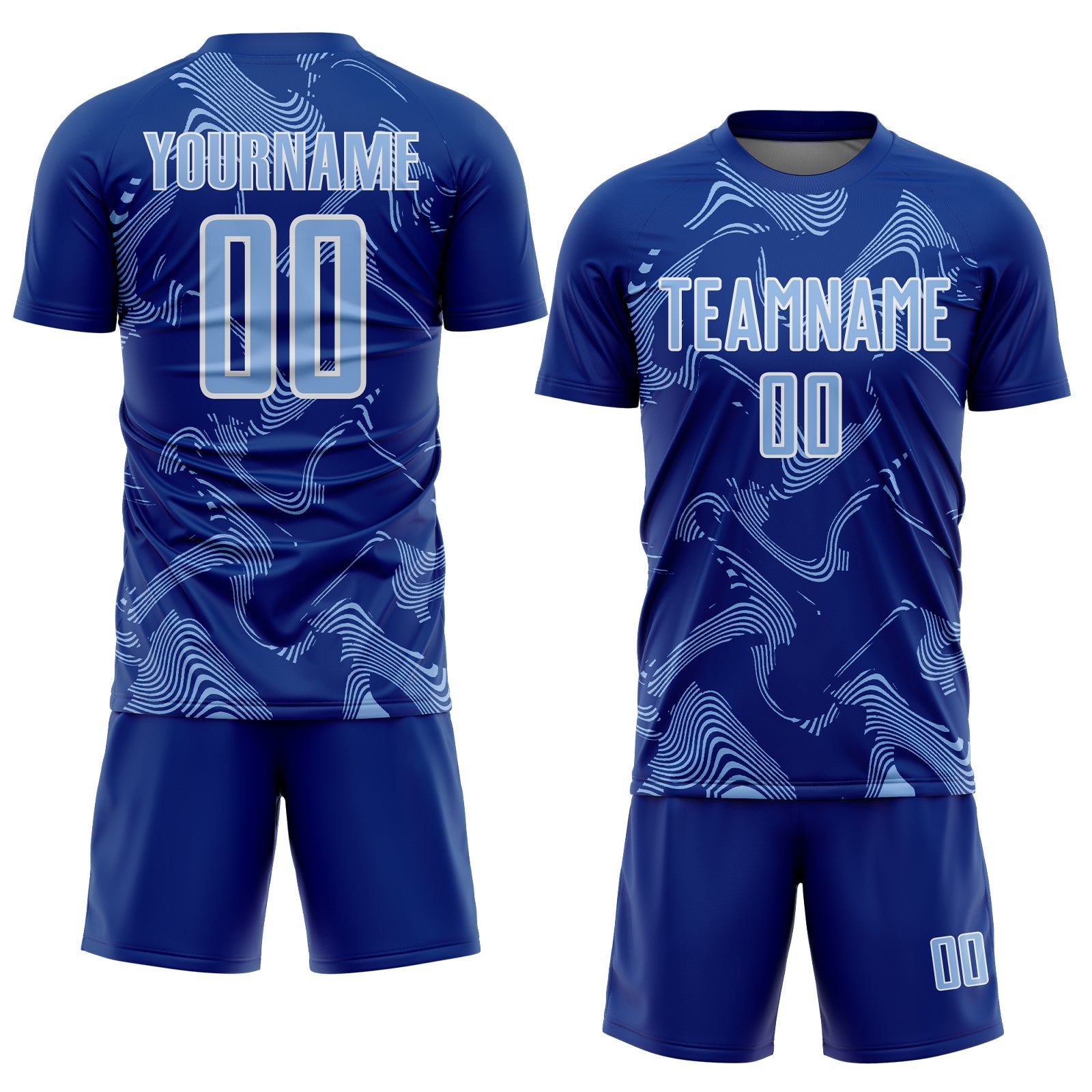 Custom Royal Light Blue-White Curve Lines Sports Sublimation Soccer Uniform Jersey view 2