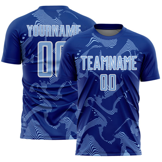 Custom Royal Light Blue-White Curve Lines Sports Sublimation Soccer Uniform Jersey - Main View