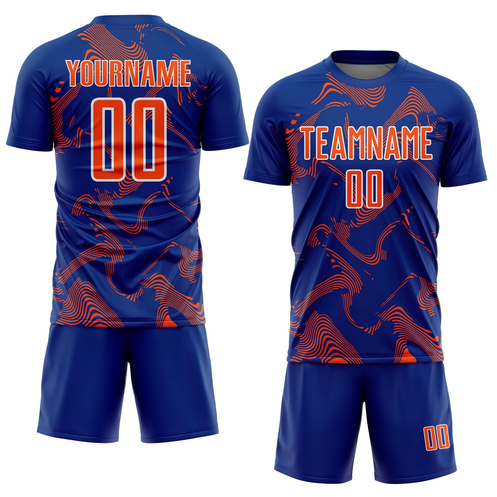 Custom Royal Orange-White Curve Lines Sports Sublimation Soccer Uniform Jersey view 2