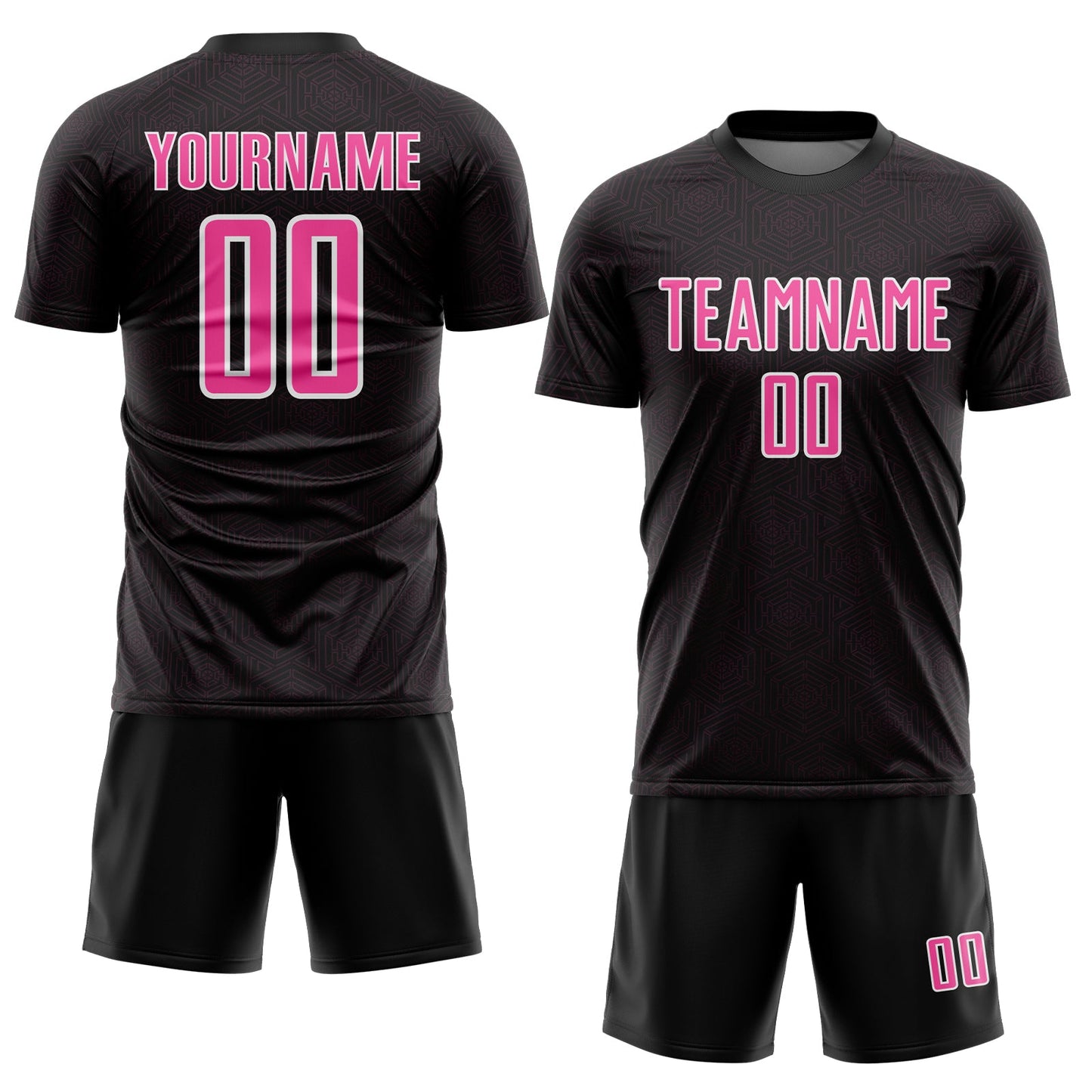 Custom Black Pink-White Geometric Shape Sports Sublimation Soccer Uniform Jersey view 2