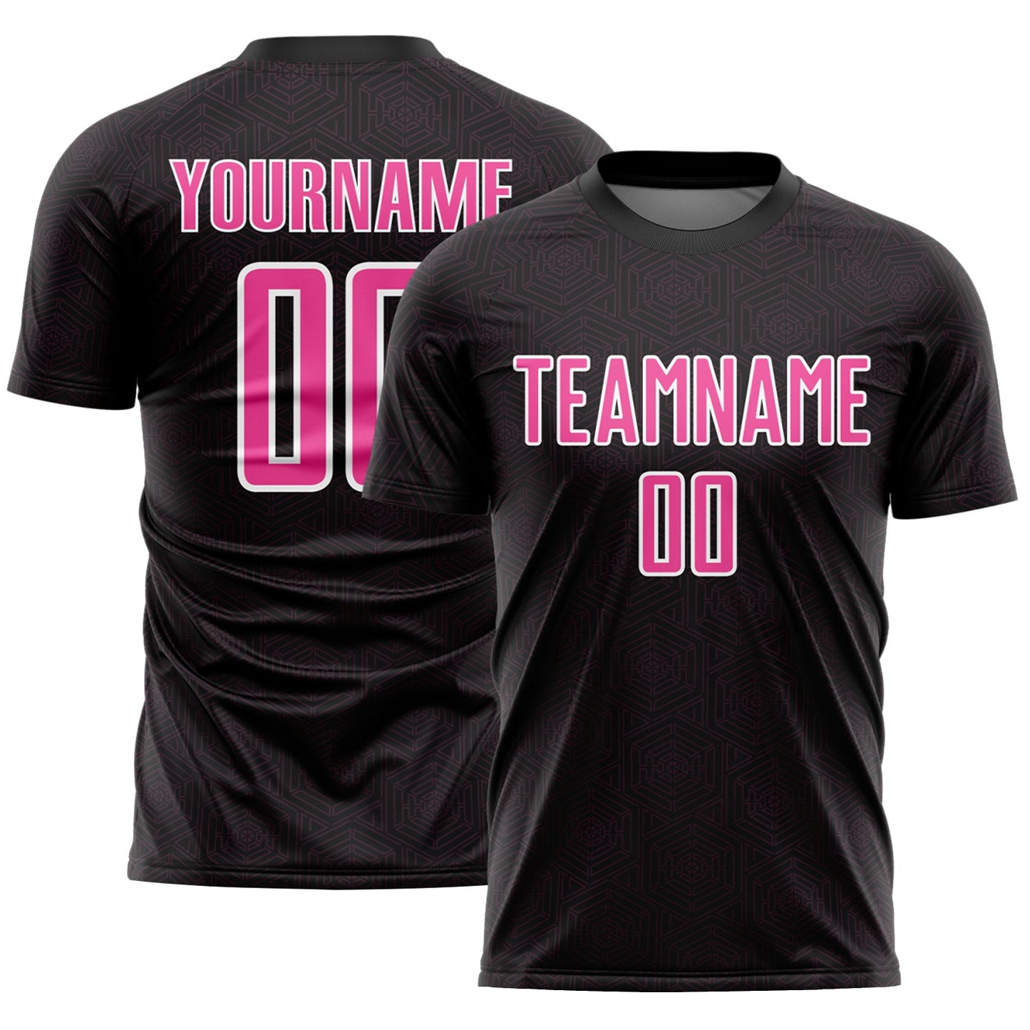Custom Black Pink-White Geometric Shape Sports Sublimation Soccer Uniform Jersey - Main View