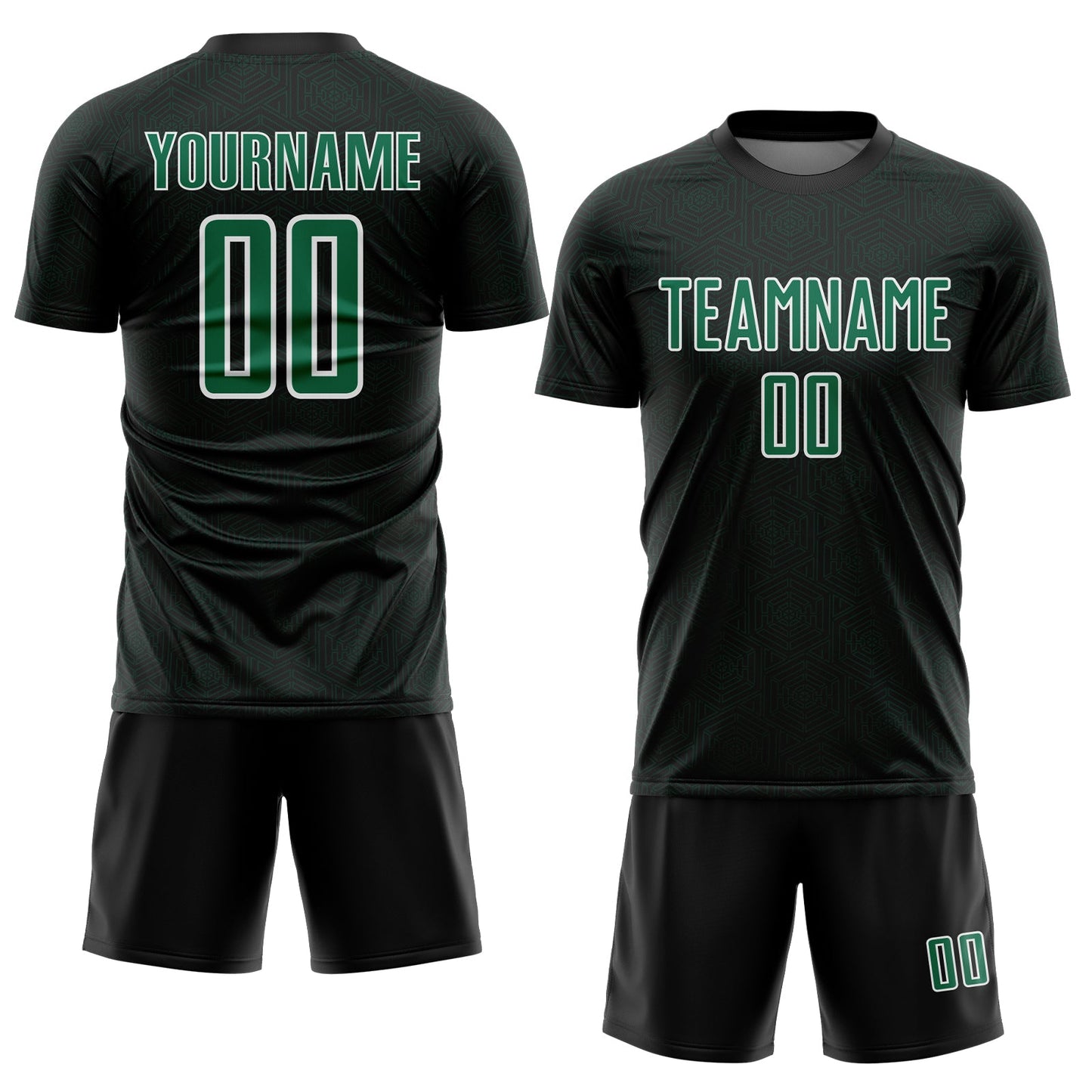 Custom Black Kelly Green-White Geometric Shape Sports Sublimation Soccer Uniform Jersey view 2