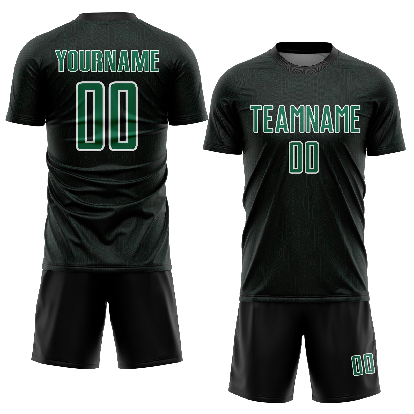 Custom Black Kelly Green-White Geometric Shape Sports Sublimation Soccer Uniform Jersey view 2