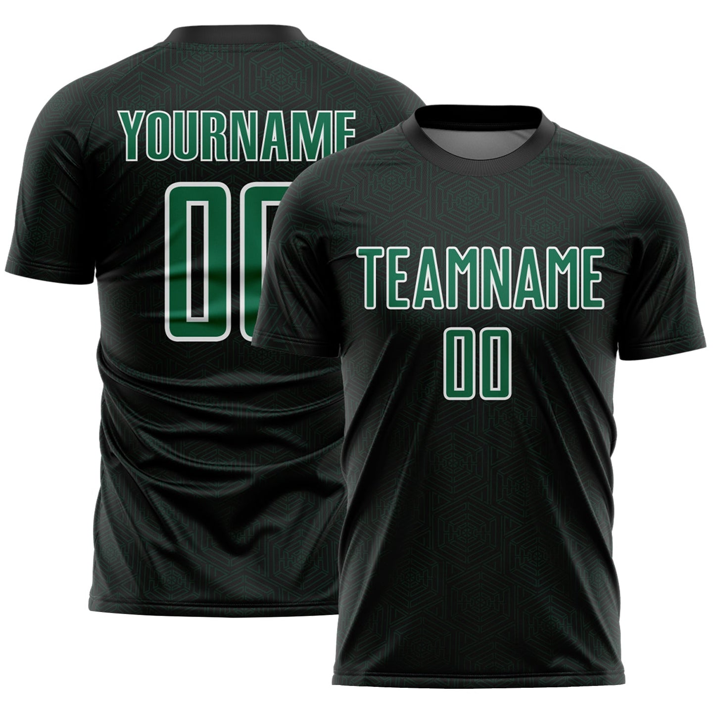 Custom Black Kelly Green-White Geometric Shape Sports Sublimation Soccer Uniform Jersey - Main View