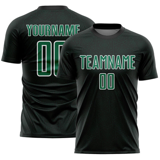 Custom Black Kelly Green-White Geometric Shape Sports Sublimation Soccer Uniform Jersey - Main View
